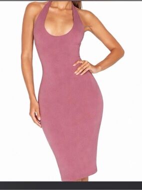 SKIMS Mauve Halter Midi Dress